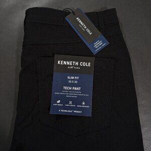 $79 Kenneth Cole Men`s Slim Fit Tech Stretch Pants Size 36x30 Black Lightweight